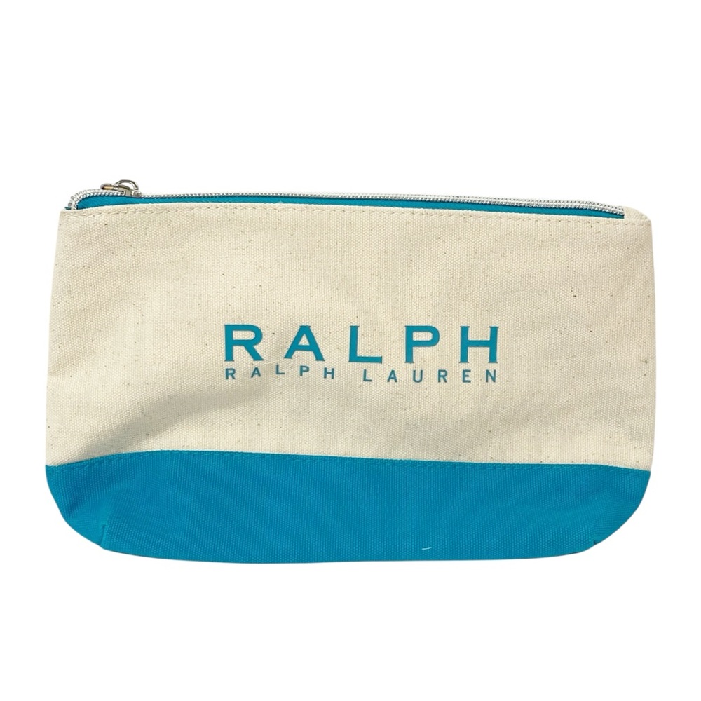 Ralph Lauren Blue White Canvas Full Zip Cosmetic Bag NEW